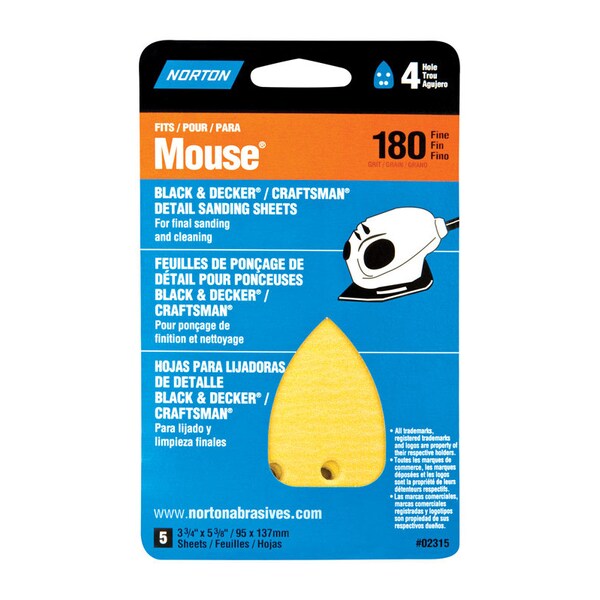 Norton Abrasives Norton 5-1/4 in. L X 3-3/4 in. W 180 Grit Aluminum Oxide Mouse Sandpaper 5 pk 7660702315 - main